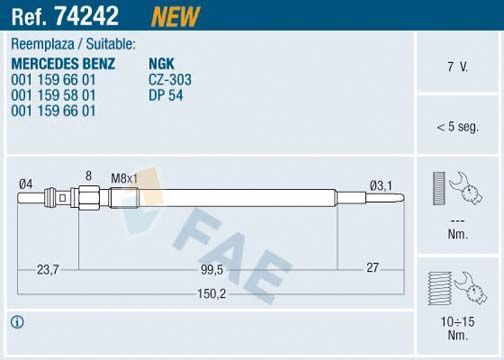 Fae Kızdırma Bujisi M651 7 Volt (A001 159 66 01)