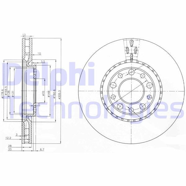 DELPHI ÖN FREN DISKI JEEP RENEGADE 14 COMPASS 16 ALFA ROMEO 159 05 GIULIETTA 10 FIAT 500X 14 305X28X5 DELİK (46843608)