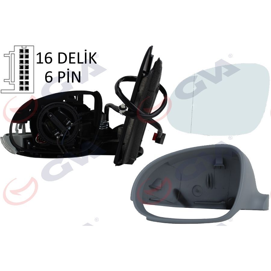 GVA DIŞ DİKİZ AYNASI SOL GOLF 03> ELEKTRİKLİ ISITMALI SİNYALLİ ASTARLI ASFERİK 6 FİŞ VM-197EHPAL (1K1857507DC)