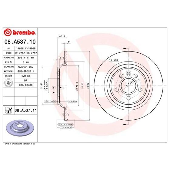 BREMBO ARKA FREN AYNASI VOLVO S60-V60-S80 10- V70 08- XC70 07- 302CM X11X5DL DOLU (30769059)
