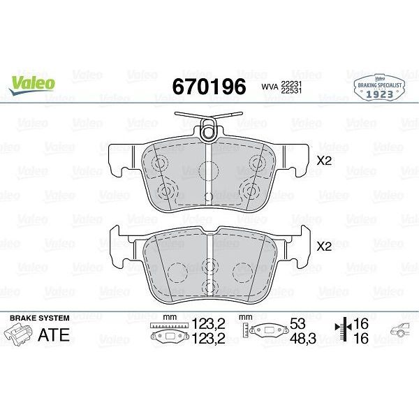 VALEO ARKA DİSK FREN BALATASI FORD EDGE 2.0D 08/15-07/18 FORD KUGA 1.5/1.5D/1.6/2.0/2.0D 11/12> FTE KIRMIZI KUTU (5302023)