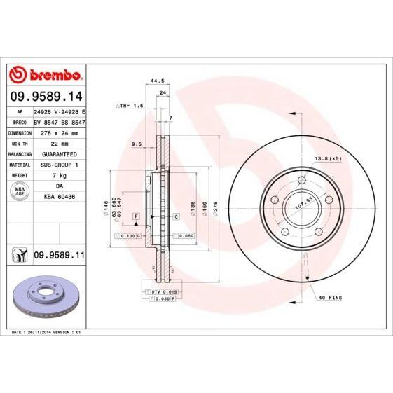 BREMBO FREN DİSKİ ÖN FORD CONNECT 02> 278X24X5DL (1361298)