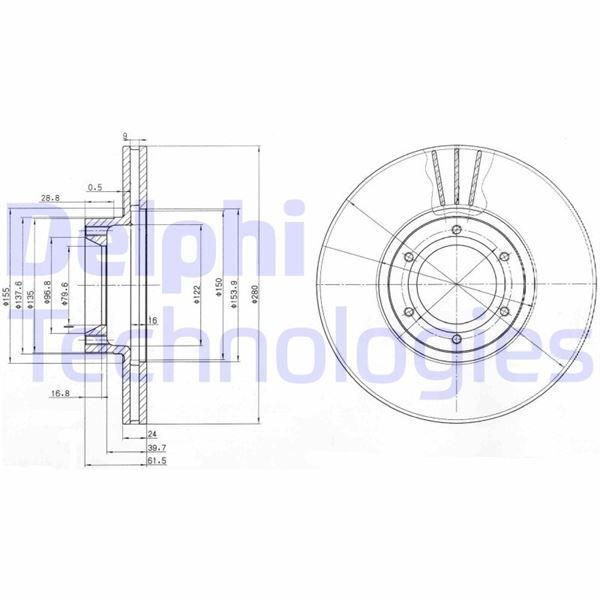 DELPHI ÖN FREN AYNASI RENAULT MASTER II 98 06 OPEL MOVANO A 98 06 280X24 HAVALI 6 DELİK (4500098)