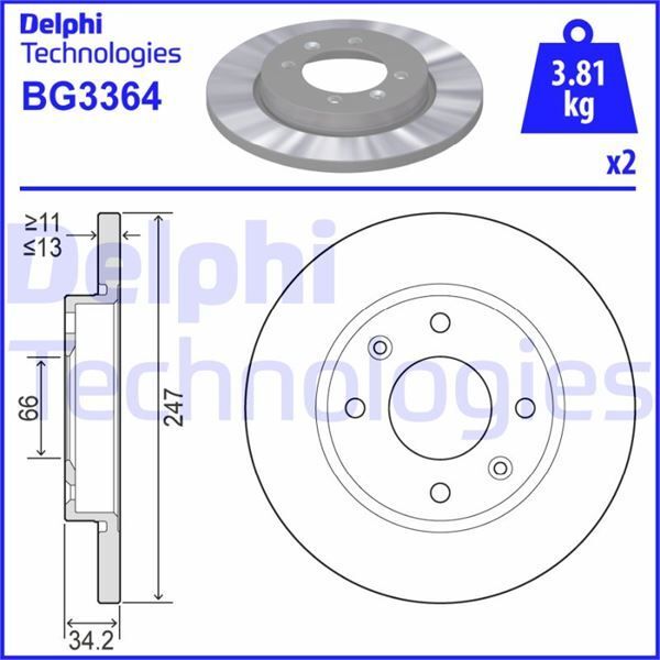 DELPHI ÖN FREN AYNASI PEUGEOT P206 98>12 P306 93>01 CITROEN XSARA 97>05 ABS SİZ 247X13X4DL DOLU SOĞUTMASIZ (4246.R8)