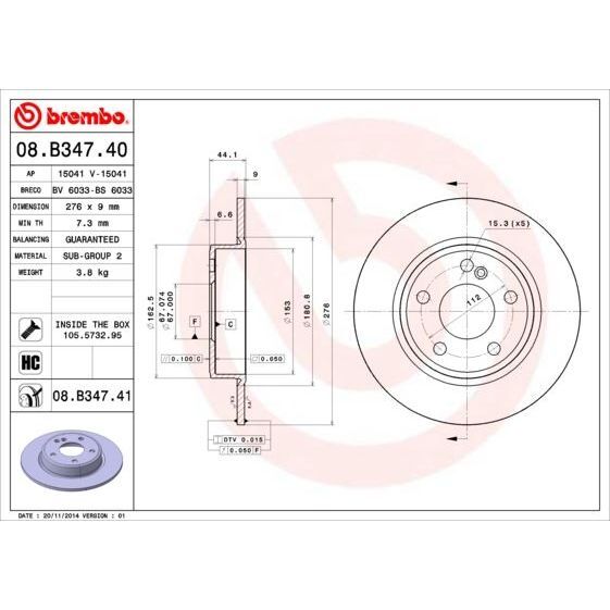 BREMBO FREN DİSKİ ARKA W117/W176/W246 (A2464230012)