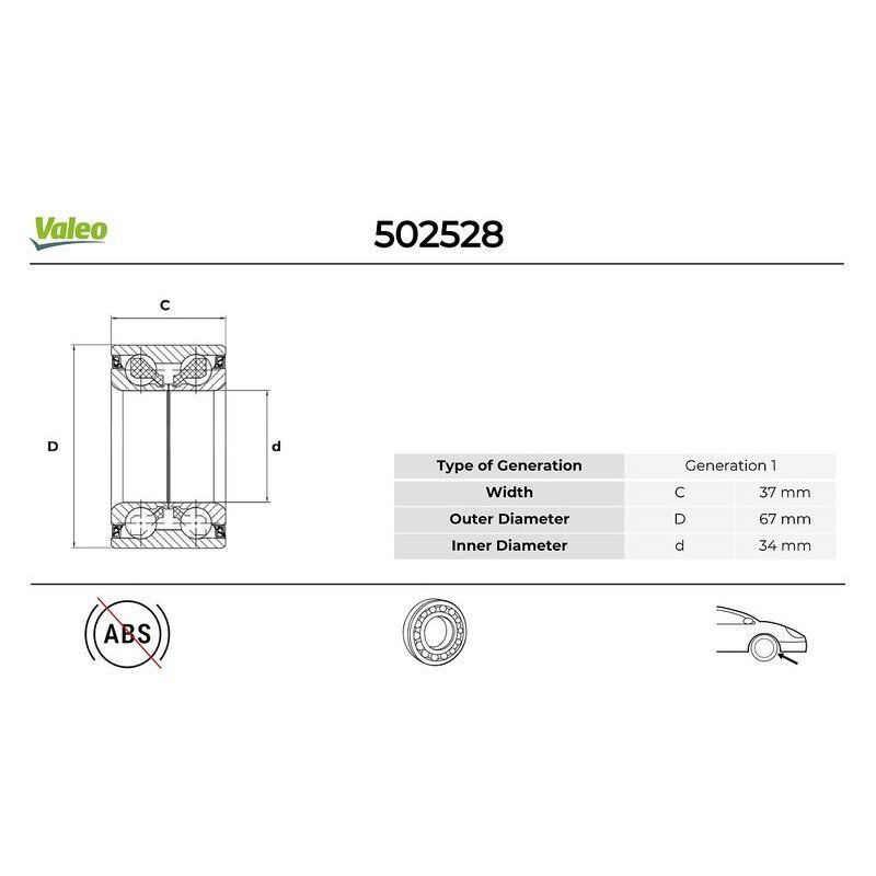 VALEO ÖN TEKER RULMANI CORSA C COMBO C 01 MERIVA A 03 TIGRA 04 34X67X37 (9195608)