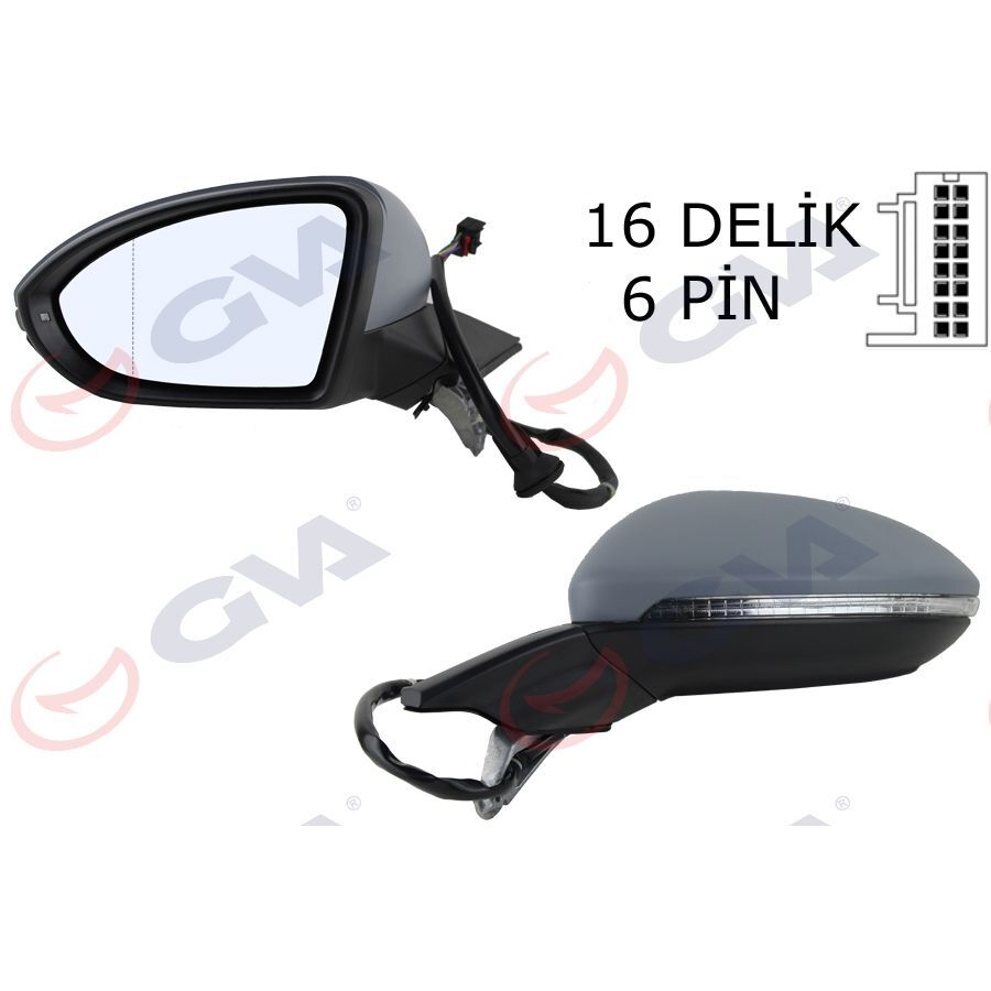 GVA DIŞ DİKİZ AYNASI SOL GOLF 13> ELEKTRİKLİ ISITMALI SİNYALLİ ASTARLI ASFERİK 6 FİŞ VM-6187EHPAL (5G0857537CGRU)