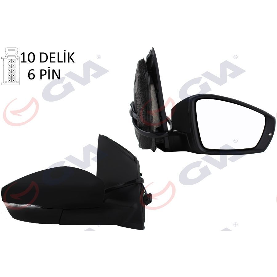 GVA DIŞ DİKİZ AYNASI SAĞ POLO 09> ELEKTRİKLİ ISITMALI SİNYALLİ ASFERİK 6 FİŞ VM-388NEHR (6R1857508K)