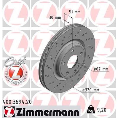 ZIMMERMANN FREN DISKI ON MERCEDES W176 W246 C117 X117 X156 (A2464212712)