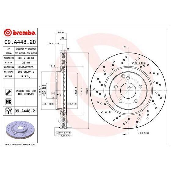 BREMBO FREN DISKI ON MERCEDES W203 CL203 S203 C209 A209 R171 AMG SPOR TIP (A2034211312)