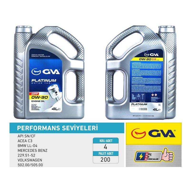 GVA MOTOR YAĞI 0W30 4 LT DPF TAM SENTETİK API SN/ CF PARTİKÜLLÜ (0W30)