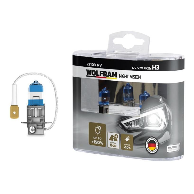 WOLFRAM AMPUL 12V H3 55 PK22S NIGHT VISION 150 FAZLA 20 BEYAZ IŞIK