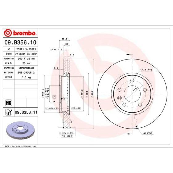 BREMBO ÖN FREN AYNASI INSIGNIA B 16 INÇ 18> ASTRA J 09 > ZAFIRA C 11 > CRUZE 09 > 300X26X5DLXHAVALI 13502051 (13502052)
