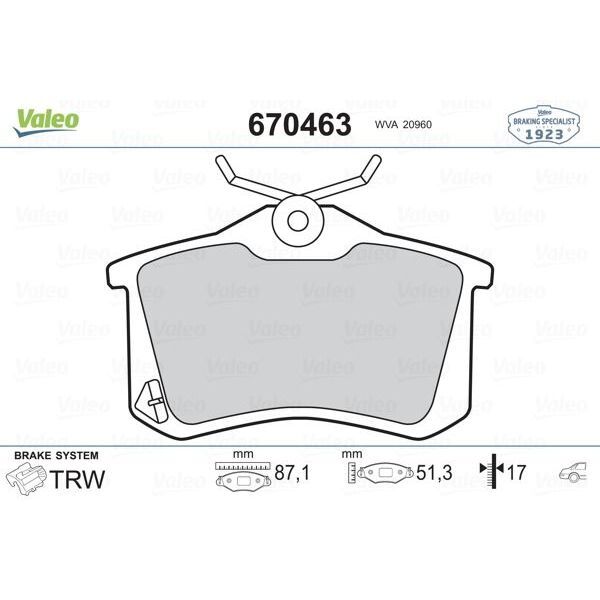 VALEO DİSK FREN BALATASI ARKA RENAULT MEGANE II. III. IV HB. FLUENCE; PEUGEOT 207. 307. 308. PARTNER II. (1345340)