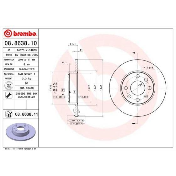 BREMBO ÖN FREN AYNASI CORSA C 1.0-1.2 16V 01>11 240X11X4DL DOLU (569020)