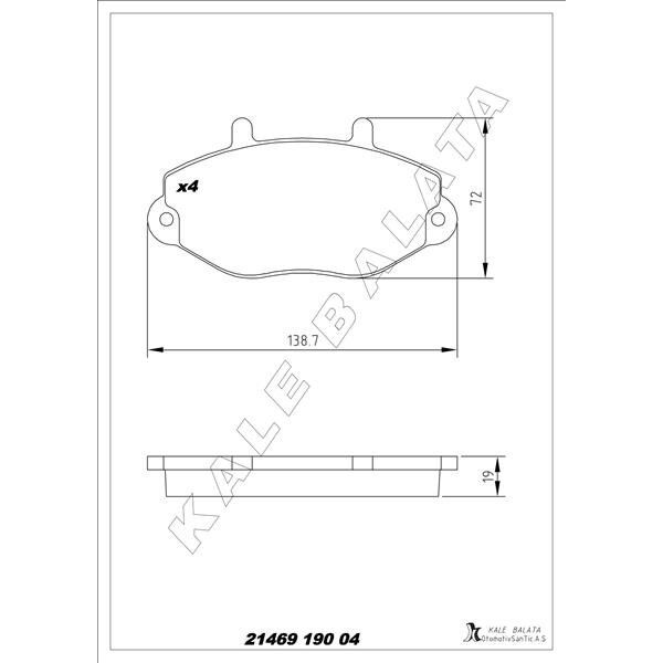 KALE BALATA ON FREN BALATASI TRANSIT T15 93 00 KALE 21469A0000KD11 (93VX2K021BB)