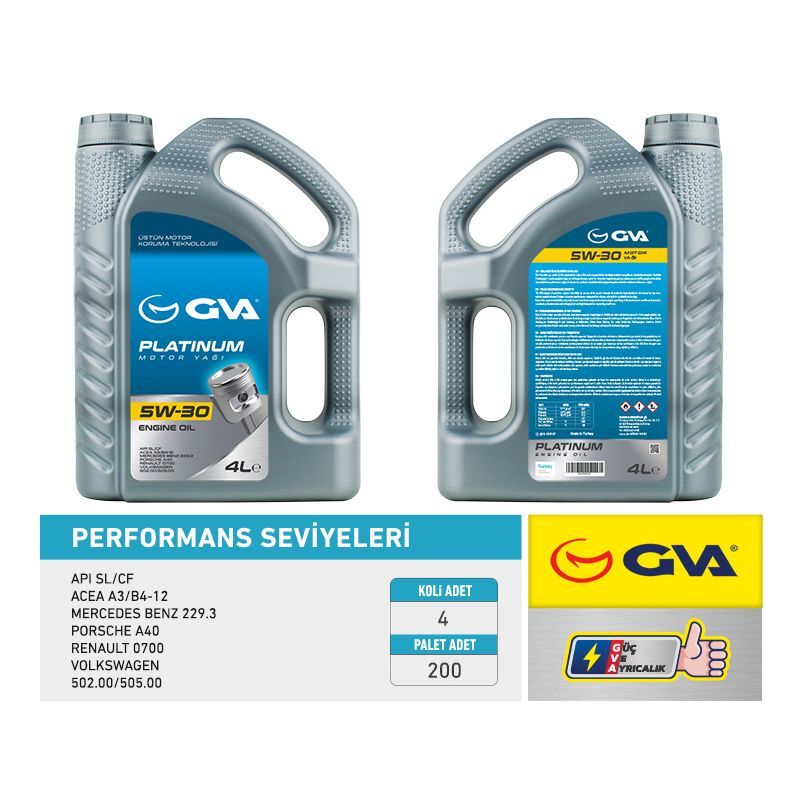 GVA MOTOR YAĞI 5W30 4 LT PLATINUM TAM SENTETİK API SL/CF (5W30)