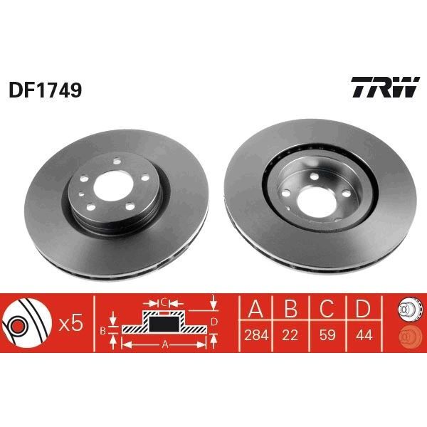 TRW ÖN FREN AYNASI OPEL COMBO D 12> FIAT DOBLO 10> EGEA 16> ALFA ROMEO 147 01> 156 97>05 284 X 22 5 DELİK HAVALI (46445006)