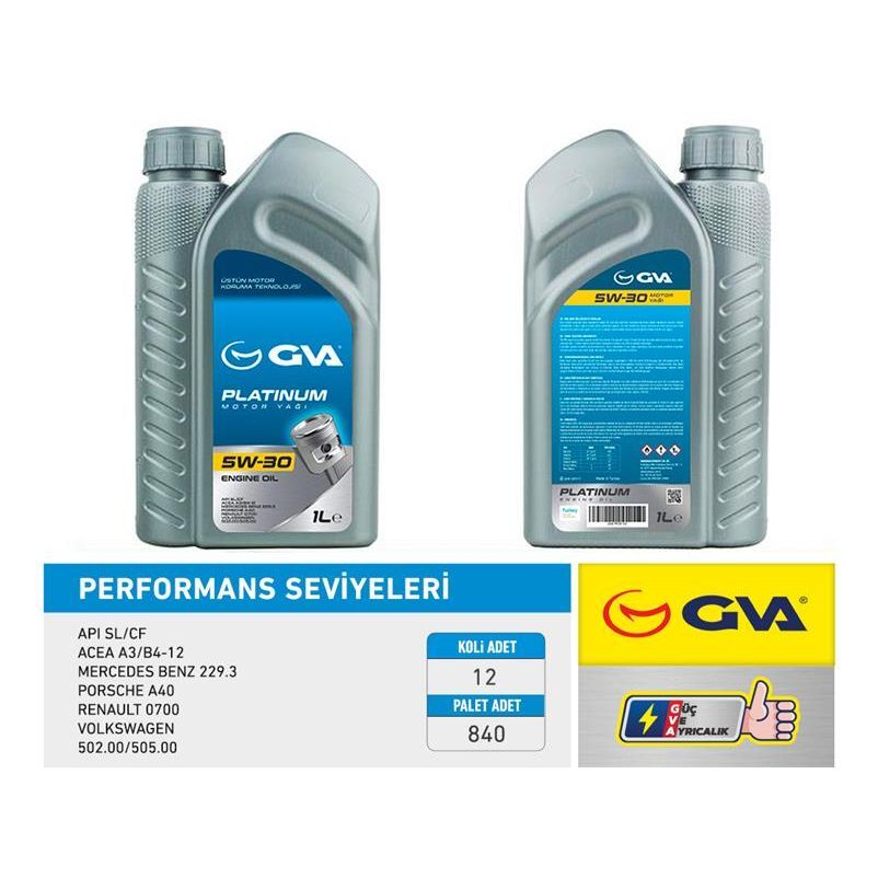 GVA MOTOR YAĞI 5W30 1 LT PLATINUM TAM SENTETİK API SL/CF (5W30)