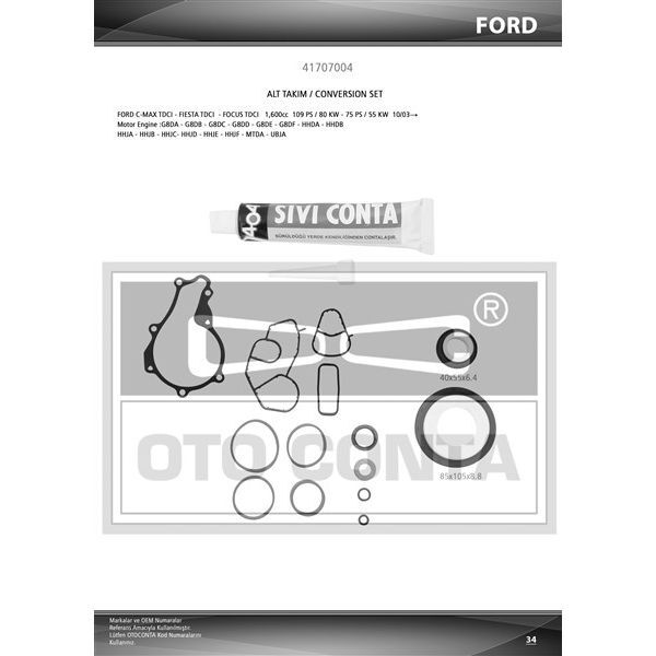 OTOCONTA ALT TAKIM CONTASI PARTNER-BERLINGO-206-207-FIESTA 1.6HDI 16V DV6ATED4-DV6B TEFLON KEÇ SKC SİZ SIVI