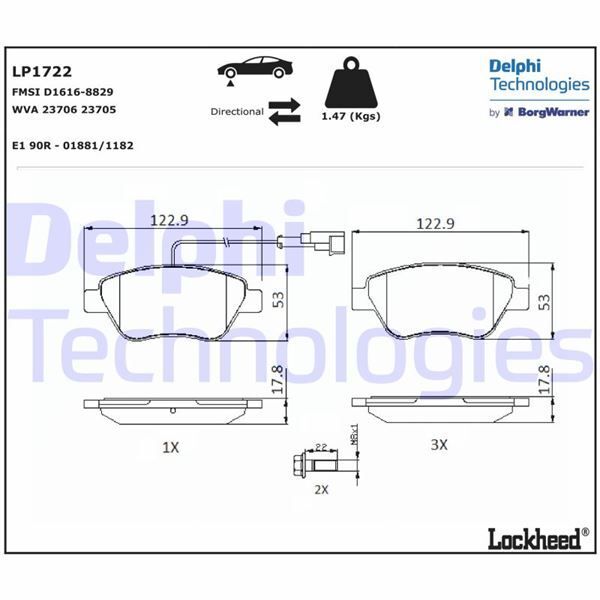 DELPHI ÖN BALATA DOBLO 1.3 06 FIORINO-G.PUNTO-BIPPER-CORSA-NEMO 1.3 06 LINEA 1.3 07 (77363942)