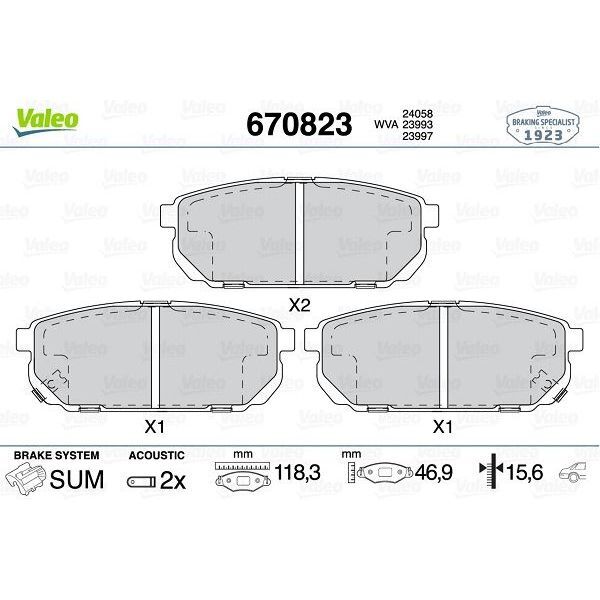 VALEO ARKA BALATA KIA SORENTO 2.4 02 > 2.5 CRDI 02 >06 > 3.3 06 > 3.5 V6 02 > (583023ED00)