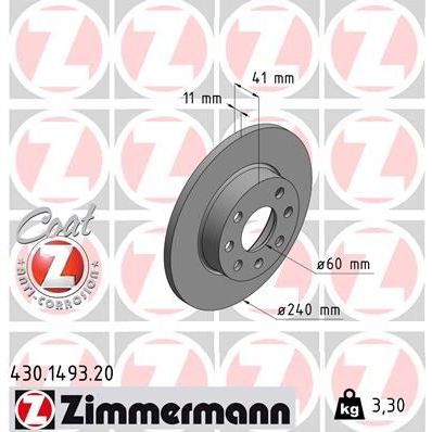 ZIMMERMANN ÖN FREN AYNASI CORSA C 1.0-1.2 16V 01 11 240X11X4DL DOLU (569020)