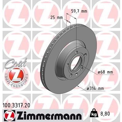 ZIMMERMANN ÖN FREN AYNASI HAVALI A6 2.0TDI/2.0TFSI/2.4/2.4 QUATTRO/2.7TDI/2.7TDI QUATTRO 07/04 > 986479301-986479C70-DF4470 (4F0615301D)