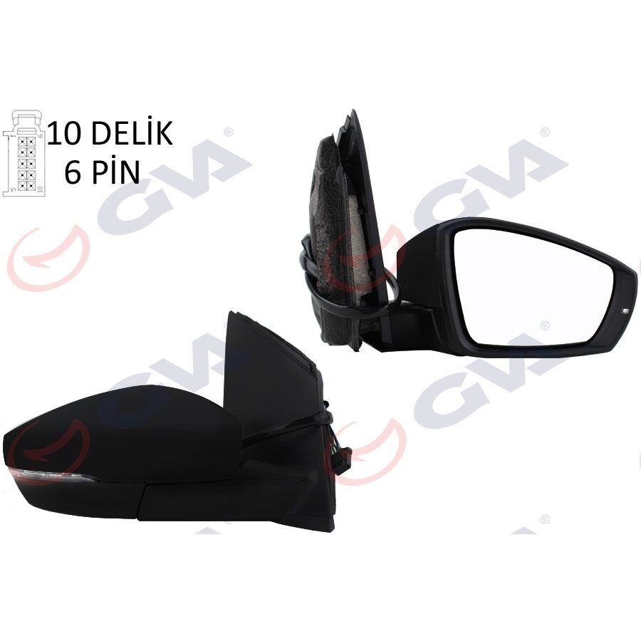 GVA DIŞ DİKİZ AYNASI SAĞ POLO 09> ELEKTRİKLİ ISITMALI SİNYALLİ ASFERİK 6 FİŞ VM-388NEHR (6R1857508K)