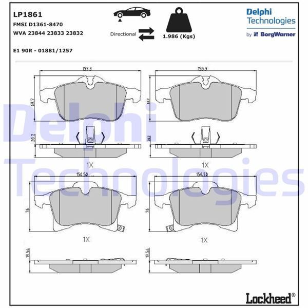 DELPHI ÖN BALATA ASTRA H 04 MERIVA 03 ZAFIRA 05 CORSA C D 03 COMBO 04 (1605080)