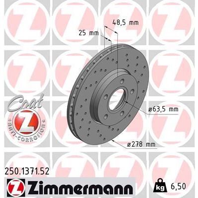 ZIMMERMANN ON FREN AYNASI DISK FOCUS III 11 FOCUS II 04 11 CMAX 03 07 VOLVO C30 06 12 C70 II 06 13 S40 II 04 12 V50 05 12 278X25X5DLXHVLI (1790221)