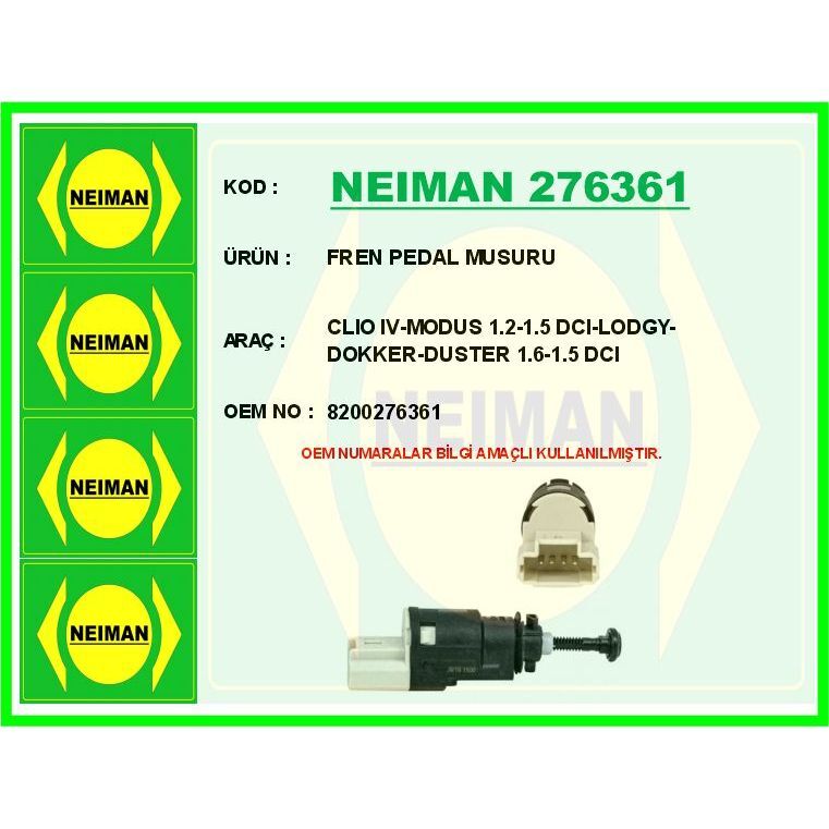 BESCHER FREN PEDAL MUSURU CLIO IV-MODUS 1.2-1.5 DCI-LODGY-DOKKER-DUSTER 1.6-1.5 DCI (8200276361)