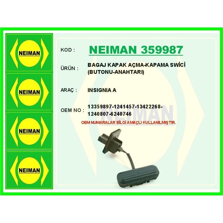BESCHER BAGAJ KAPAK AÇMA-KAPAMA SWİCİ BUTONU-ANAHTARI INSIGNIA A (1240807)