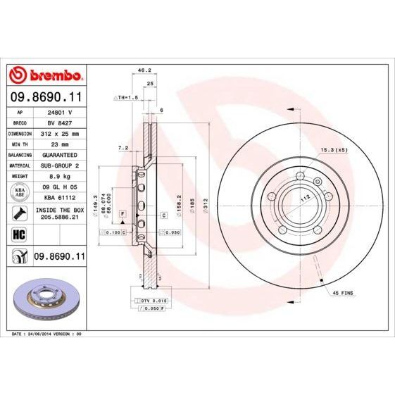 BREMBO ÖN FREN DİSKİ. A4-A6 02> (4B0615301A)