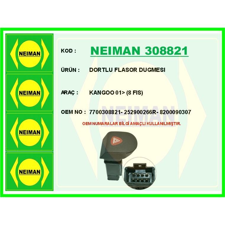 BESCHER DORTLU FLASOR DUGMESI KANGOO 01> 8 FIS (252900266R)