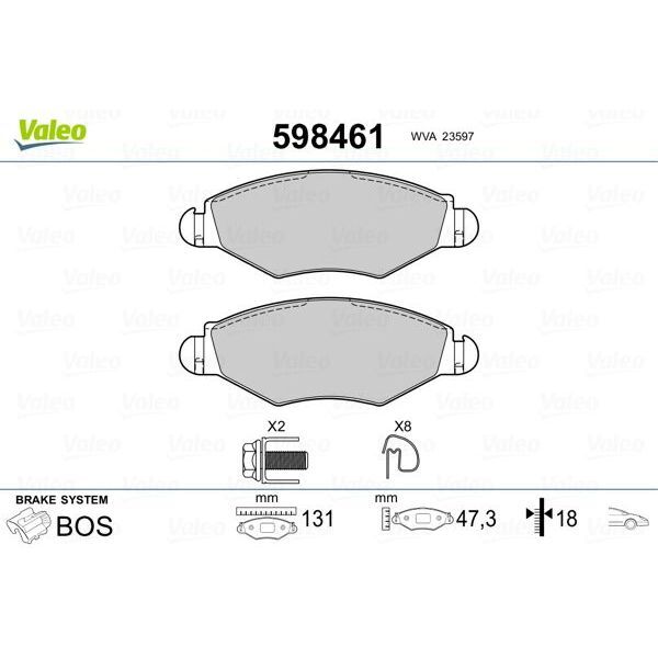 VALEO ÖN FREN BALATASI PEUGEOT P206 1.4 1.6 09/98 P306 1.4 1.6 5/93 FTE KIRMIZI KUTU (421.91)