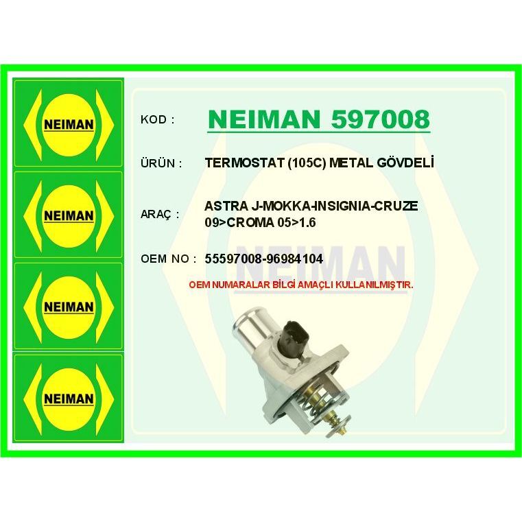 BESCHER TERMOSTAT 105C METAL GÖVDELİ MÜŞÜRLÜ ASTRA J-MOKKA-INSIGNIA-CRUZE 09>CROMA 05>1.6 (55597008)