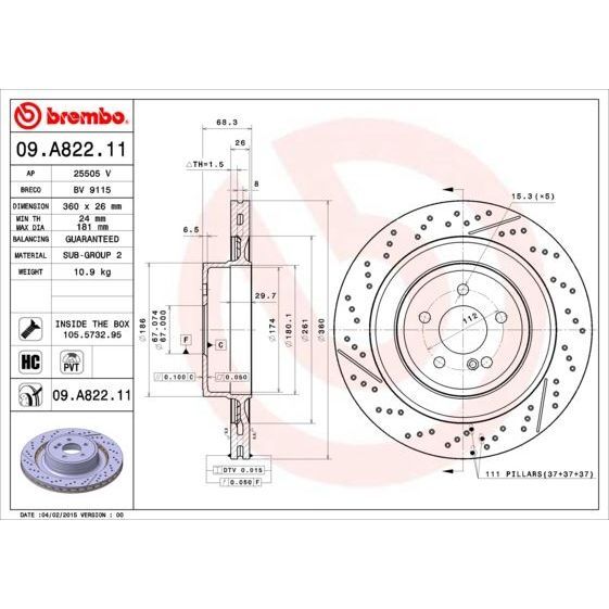 BREMBO ARKA FREN DİSKİ. W204-218-212. DELİKLİ. 2011-16 (A2124230412)