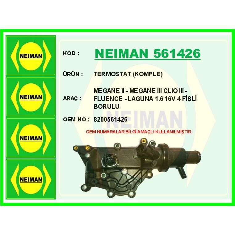 BESCHER TERMOSTAT KOMPLE MEGANE II - MEGANE III CLIO III - FLUENCE - LAGUNA 1.6 16V 4 FİŞLİ BORULU (8200561426)