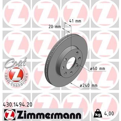 ZIMMERMANN ÖN FREN AYNASI CORSA C 1.0-1.2 16V 01>11 ABS Lİ 240X20X4DLXHAVALI (569021)