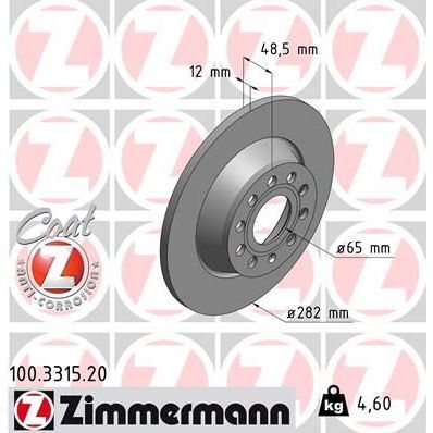 ZIMMERMANN ARKA FREN AYNASI GOLF V-V-PASSAT 05 JETTA III-TOURAN 03 TIGUAN 07 A3 04 OCTAVIA 04 LEON 286X12X9DL 986479247-986479B93-DF4558 (1K0615601M)