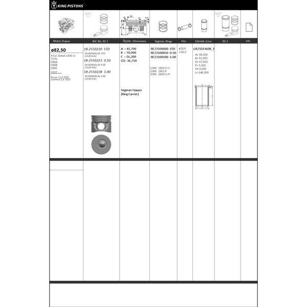 KING PISTON PİSTON SEGMAN KİTİ 1 82.5 STD FORD FOCUS I 98>04 1.8 TDDİ CONNECT 02>09 75PS 1.8 TCDİ C9DA-C9DB-C9DC (72731STDXS4Q6102AA)