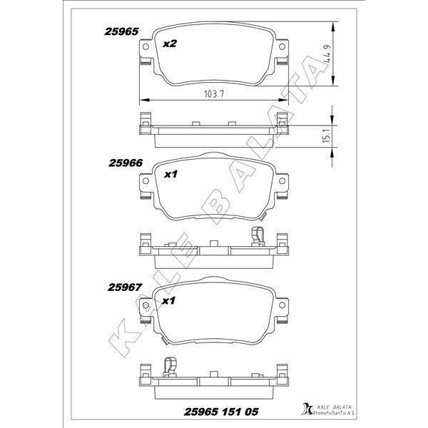 KALE BALATA ARKA FREN BALATA RENAULT KADJAR 15> KOLEOS II 18> / NISSAN QASHQAI 1.6L DCI R9M DIZEL 11-> / X-TRAIL 1.6L DCI T32 12-> (440605889R)