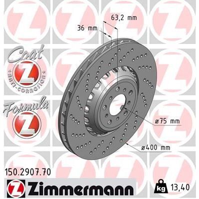 ZIMMERMANN FREN DİSKİ ON SOL BMW M5 F10 M6 F12 F13 F06 HAVALI DELIKLI CIFT PARCALI (34112284101)