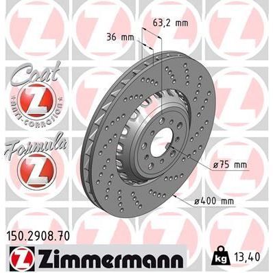 ZIMMERMANN FREN DİSKİ ON SAG BMW M5 F10 M6 F12 F13 F06 HAVALI DELIKLI CIFT PARCALI (34112284102)