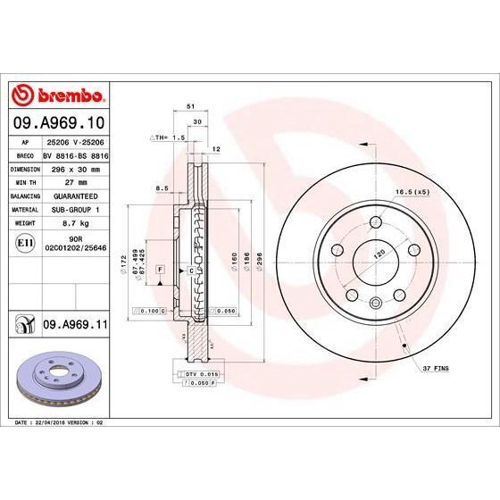 BREMBO ÖN FREN AYNASI INSIGNIA A 08> SAAB 9-5 YS3G 10> 16 JANT 296X30X5DLXHAVALI 13501307-569063 (13502213)