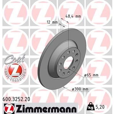 ZIMMERMANN FREN DİSKİ ARKA VW GOLF 7 13>20 ARTEON 17>20 PASSAT B8 15>20 TIGUAN 16>24 SKODA KODIAQ 16>SUPERB III 15>24 SEAT TARRACO 18>24 AUDI Q3 19> A3 14>20 (3Q0615601)