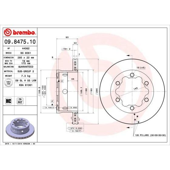 BREMBO FREN DISKI ARKA MERCEDES SPRINTER B901>B904 . VW LT 28-35-46 CIFT TEKER (2D0615601B)