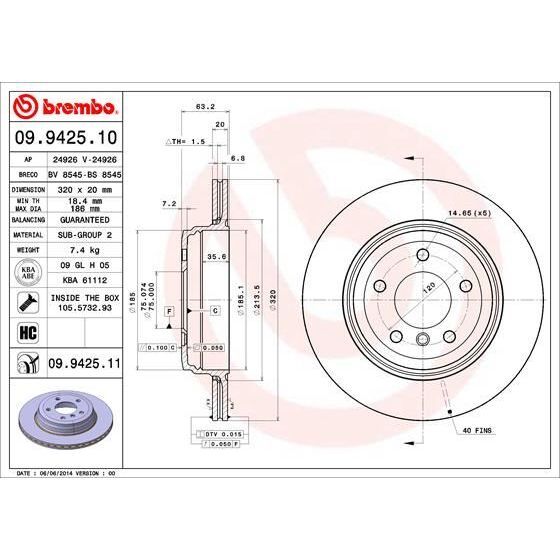 BREMBO FREN DISKI ARKA BMW E60 E61 E63 E64 KAPLAMALI (34216753215)