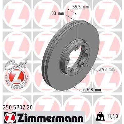 ZIMMERMANN ÖN FREN AYNASI FORD TRANSIT-CUSTOM V-362-V-363 2.0 ECOBLUE 18> 308X33X5XHAVALI (2171541)